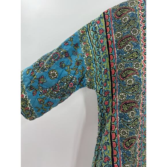 Vintage Loungees House Coat Womens Small Blue Floral Paisley Snap Button Quilted - Picture 5 of 15
